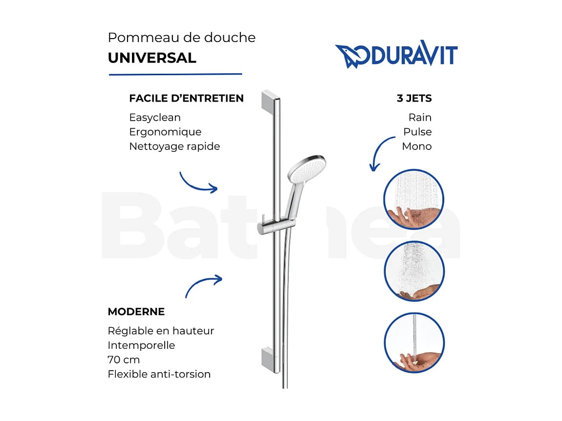 DURAVIT Rociador de ducha de masaje flexible de 3 chorros y barra negra mate