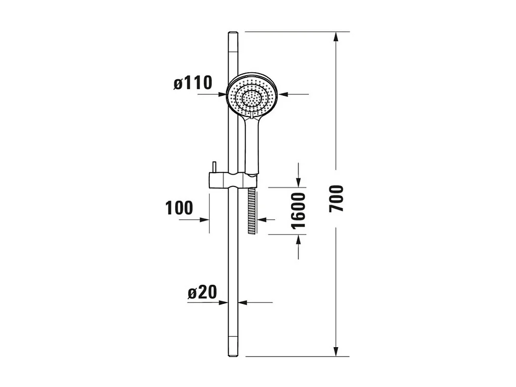 Pommeau de douche DURAVIT 3 jets type pluie flexible et barre chromé