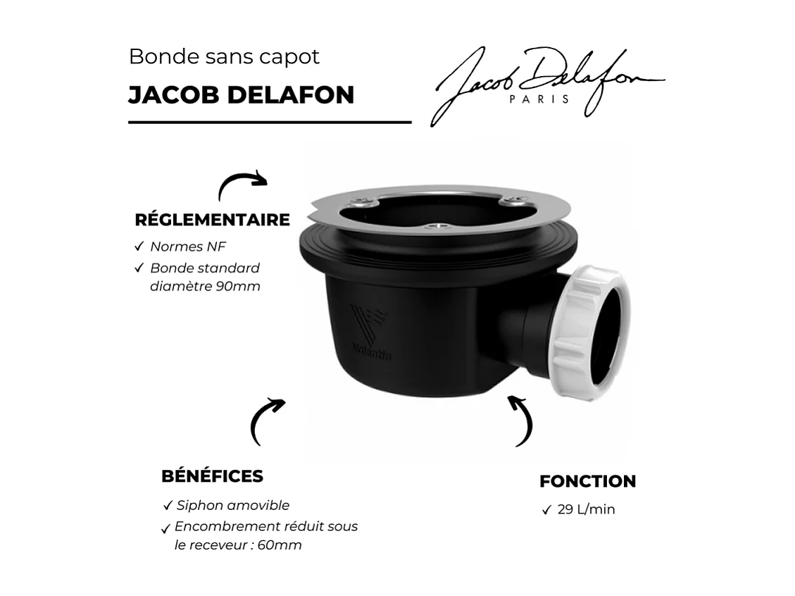 Bonde de douche sortie horizontale sans capot JACOB DELAFON