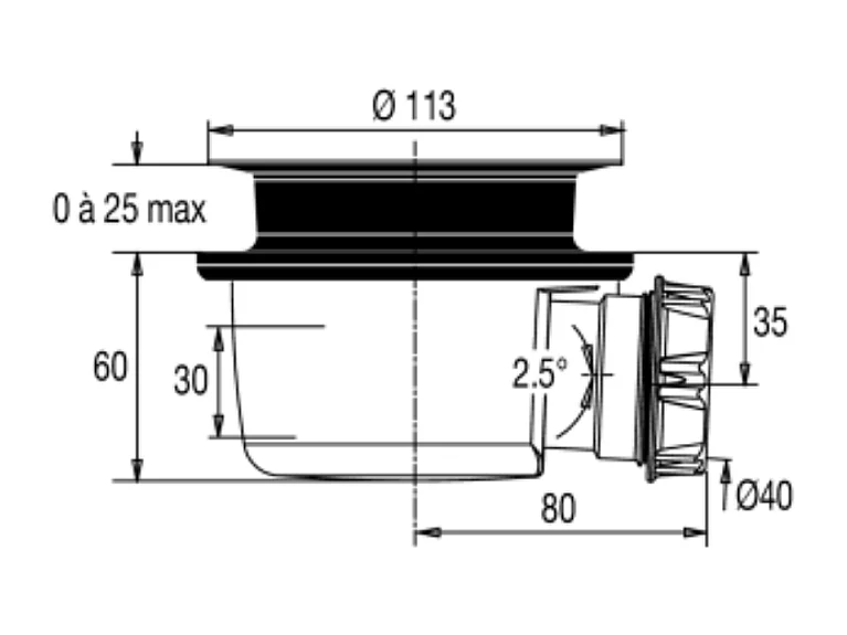 Bonde de douche sortie horizontale sans capot JACOB DELAFON