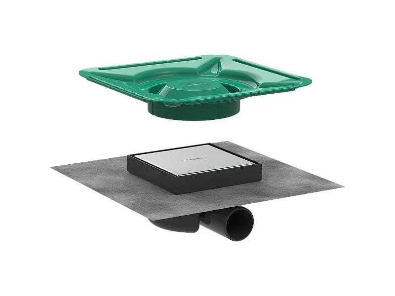 Bonde carrée carrelable receveur de douche HANSGROHE RainDrain Spot acier inox brossé