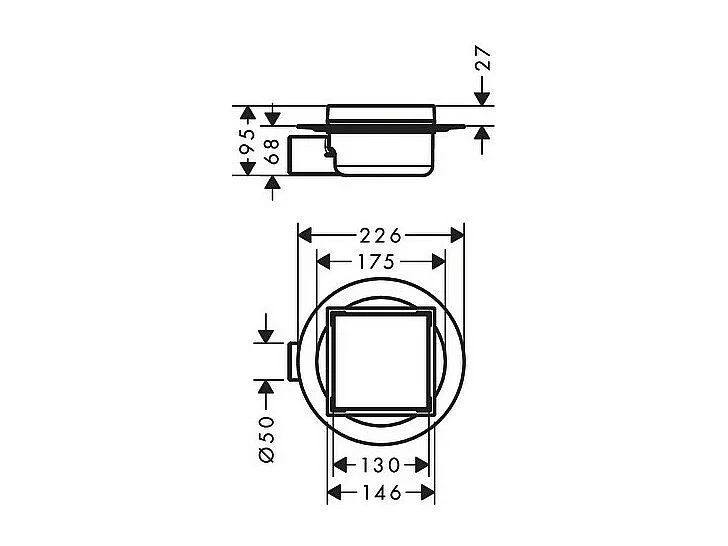 Bonde carrée carrelable receveur de douche HANSGROHE RainDrain Spot acier inox brossé