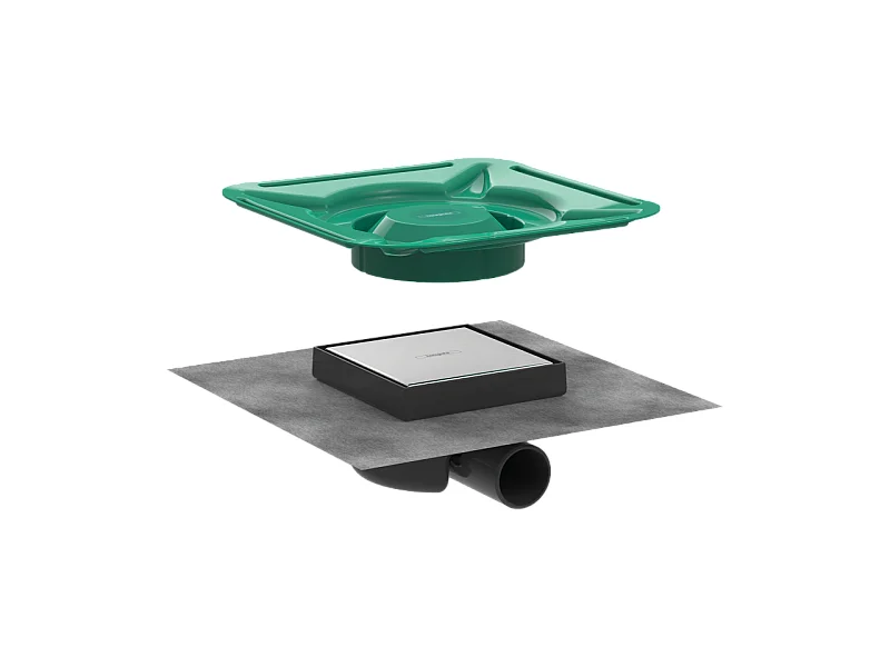Bonde carrée carrelable receveur de douche HANSGROHE RainDrain Spot acier inox brossé