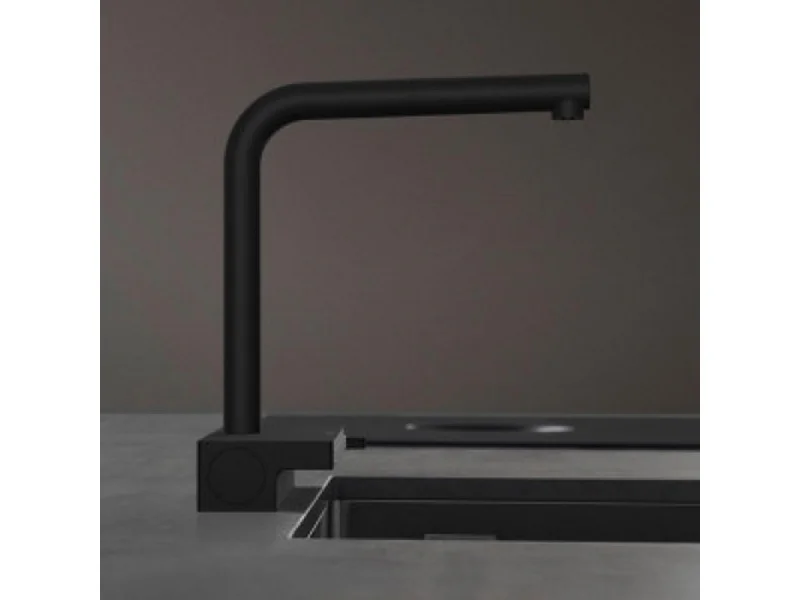 Evier à encastrer sous plan 1 bac HANSGROHE S719-U660 inox avec vidage auto + robinet cuisine Aquno Select M81 250 sBox noir mat
