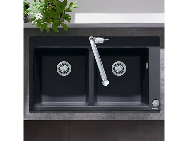 Evier à encastrer 2 bacs HANSGROHE S51 avec vidage auto noir graphite