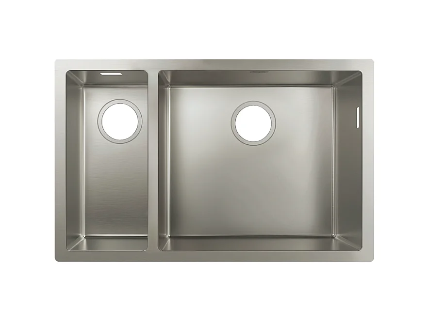 Evier à encastrer sous plan 1 bac et demi HANSGROHE S71 avec vidage manuel inox