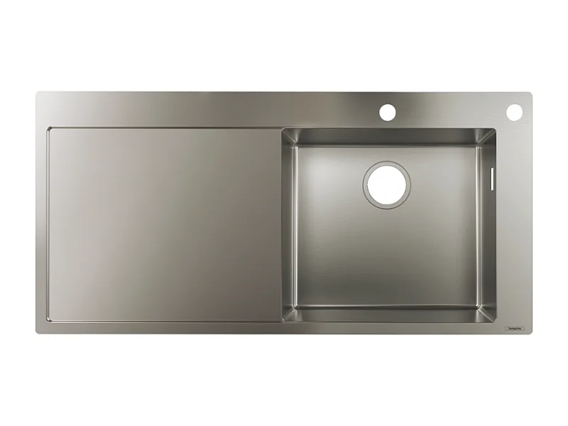 Evier à encastrer 1 bac pré-percé HANSGROHE S71 450 avec égouttoir à gauche avec vidage auto inox