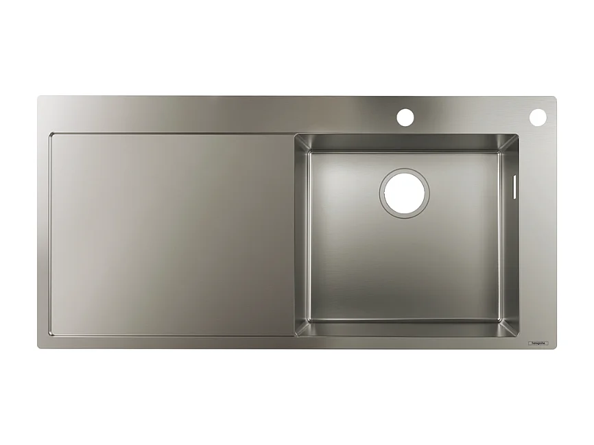 Evier à encastrer 1 bac pré-percé HANSGROHE S71 450 avec égouttoir à gauche avec vidage auto inox