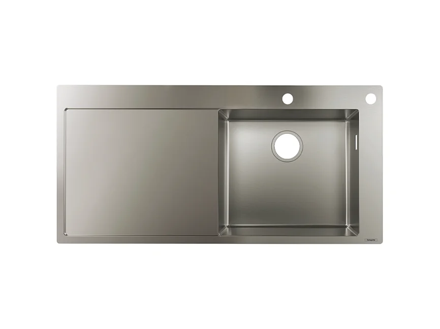Evier à encastrer 1 bac pré-percé HANSGROHE S71 450 avec égouttoir à gauche avec vidage auto inox