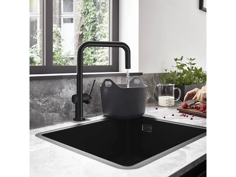Evier à encastrer sous plan 1 bac HANSGROHE S51 450 sans vidage noir graphite