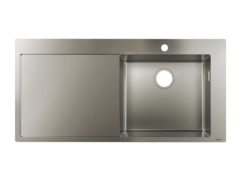 Evier à encastrer 1 bac HANSGROHE S71 450 avec égouttoir à gauche avec vidage manuel inox