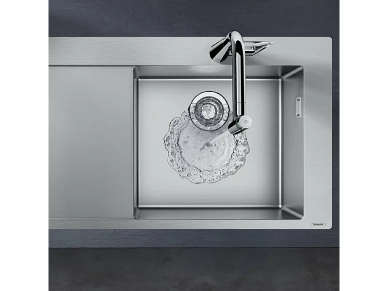 Evier à encastrer 1 bac HANSGROHE S71 450 avec égouttoir à gauche avec vidage manuel inox