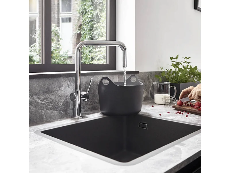 Evier à encastrer sous plan 1 bac HANSGROHE S51 450 avec vidage manuel gris pierre