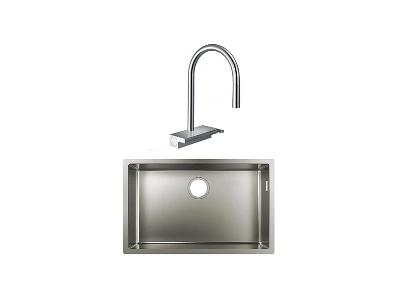 Evier à encastrer sous plan 1 bac HANSGROHE S719-U660 inox avec vidage auto + robinet cuisine Aquno Select M81 170 chromé