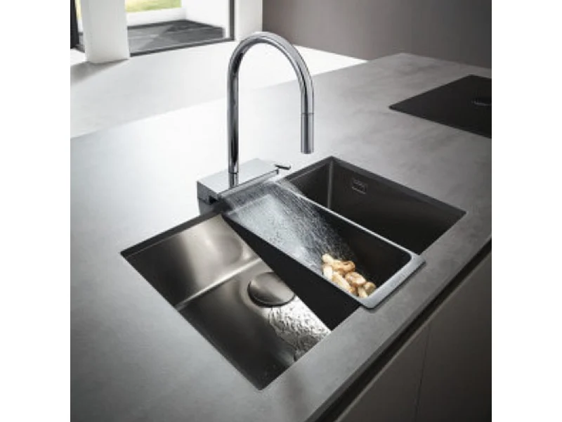 Evier à encastrer sous plan 1 bac HANSGROHE S719-U660 inox avec vidage auto + robinet cuisine Aquno Select M81 170 chromé