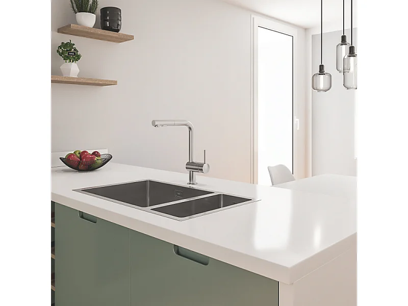 Evier à encastrer 1 bac et demi GROHE K700U acier inoxydable 59,5 x 45 cm