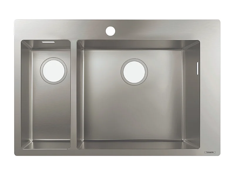 Evier à encastrer 1 bac et demi HANSGROHE S71 450 avec vidage manuel inox