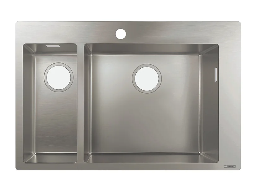 Evier à encastrer 1 bac et demi HANSGROHE S71 450 avec vidage manuel inox