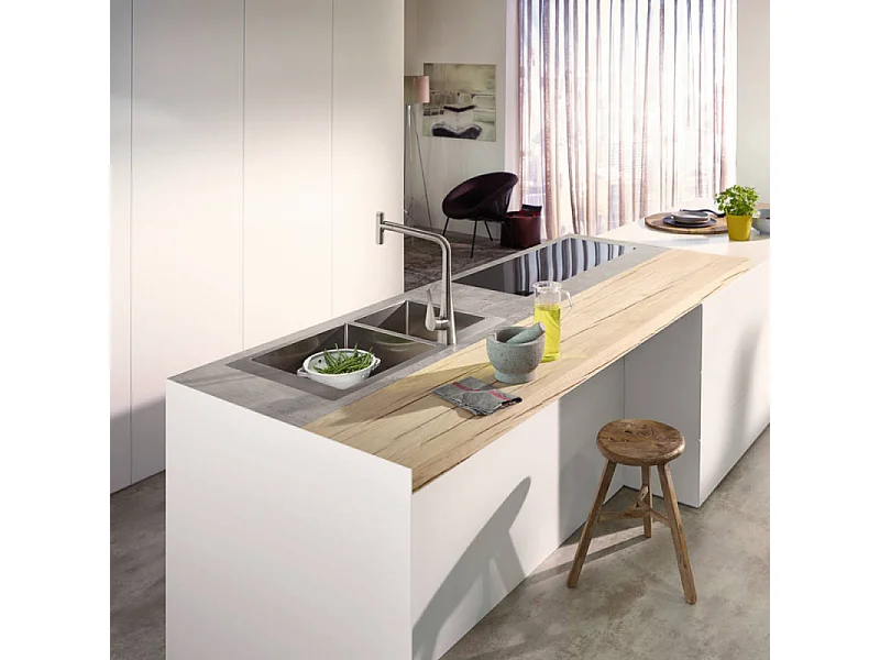 Evier à encastrer 1 bac et demi HANSGROHE S71 450 avec vidage manuel inox