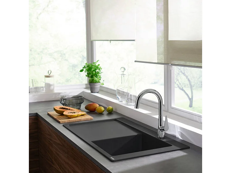 Evier à encastrer 1 bac HANSGROHE S51 450 égouttoir à gauche avec vidage auto gris pierre