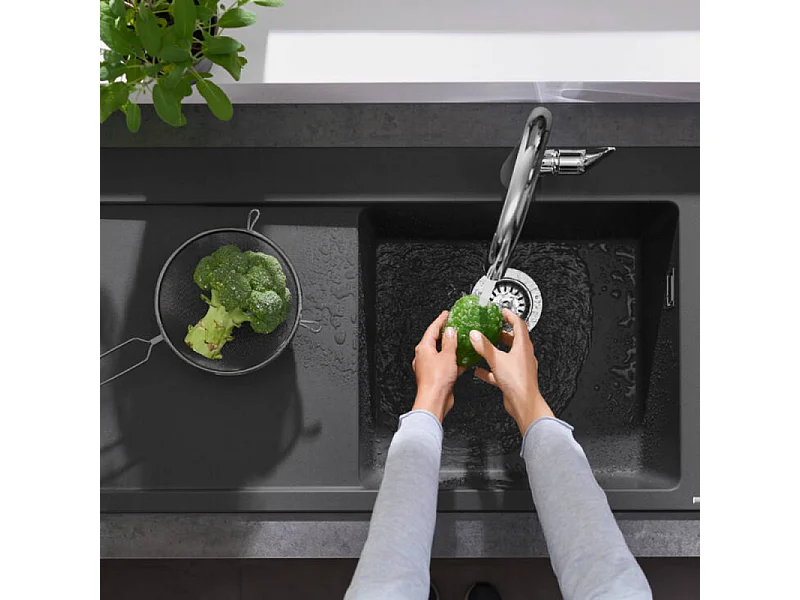 Evier à encastrer 1 bac HANSGROHE S51 450 égouttoir à gauche avec vidage auto gris pierre