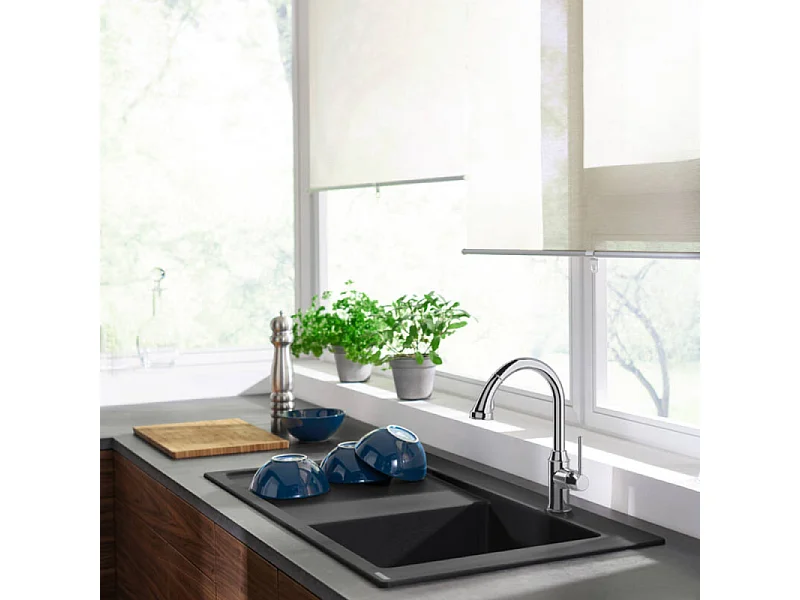 Evier à encastrer 1 bac HANSGROHE S51 450 égouttoir à gauche avec vidage auto gris pierre