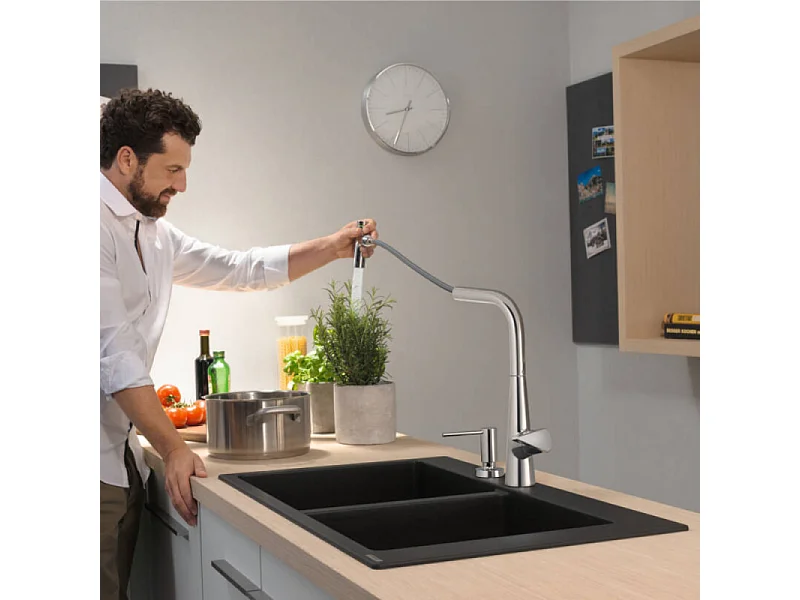 Evier à encastrer 2 bacs HANSGROHE S51 avec vidage manuel noir graphite