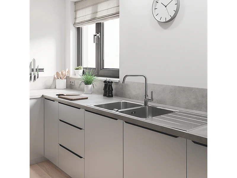 Evier à encastrer 2 bacs GROHE K500 quickfix réversible avec vidage auto