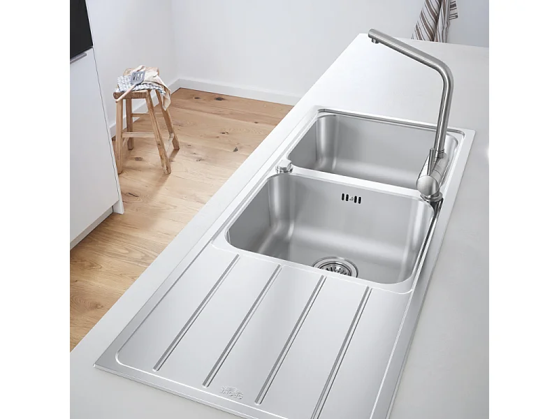 Evier à encastrer 2 bacs GROHE K500 quickfix réversible avec vidage auto