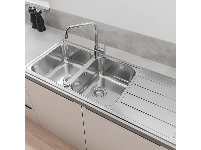 Evier à encastrer 2 bacs GROHE K500 quickfix réversible avec vidage auto