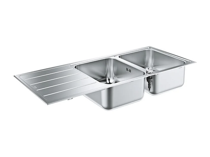 Evier à encastrer 2 bacs GROHE K500 quickfix réversible avec vidage auto