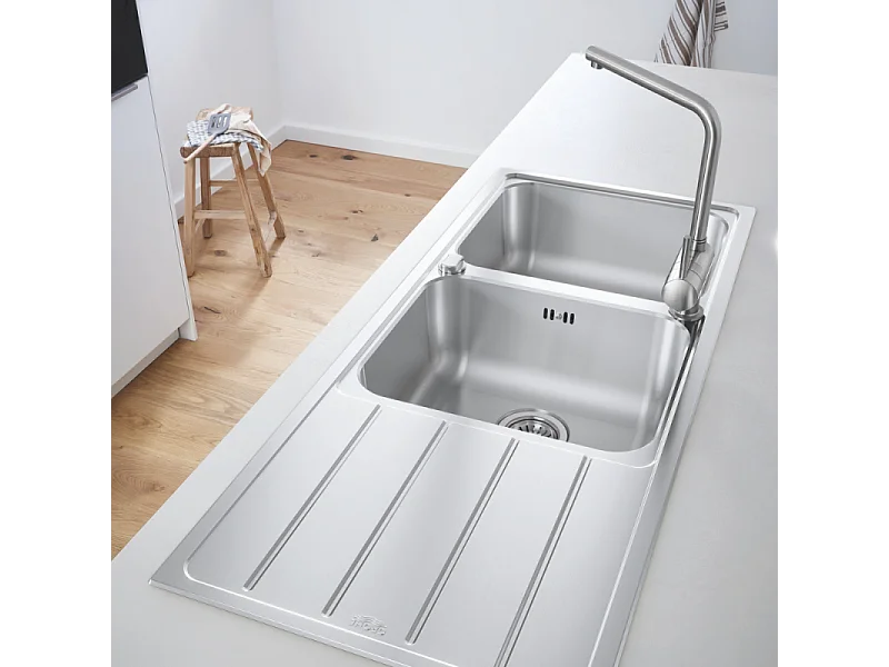 Evier à encastrer 2 bacs GROHE K500 quickfix réversible avec vidage auto