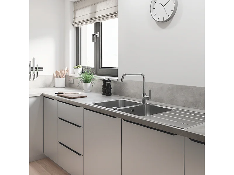 Evier à encastrer 2 bacs GROHE K500 quickfix réversible avec vidage auto