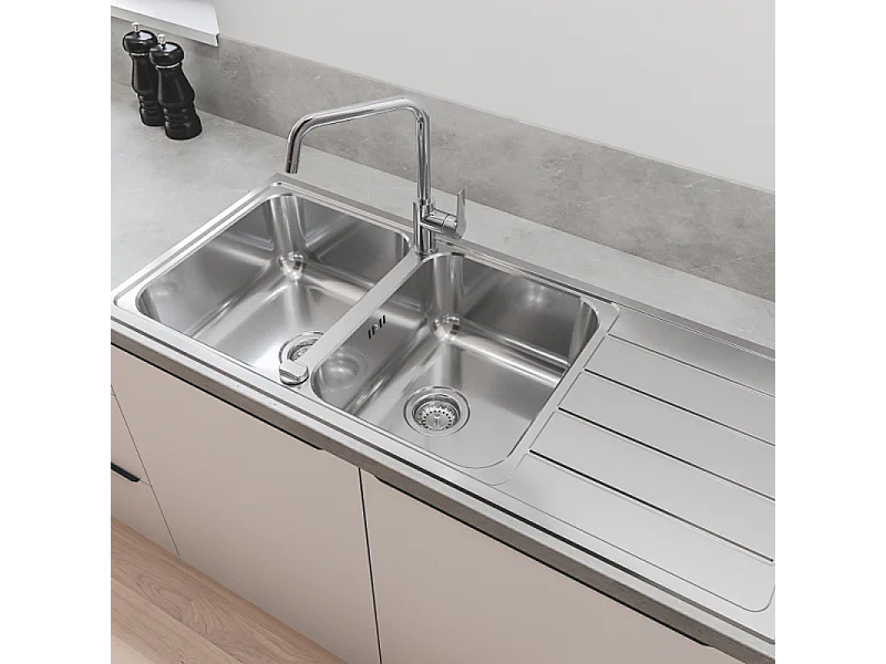 Evier à encastrer 2 bacs GROHE K500 quickfix réversible avec vidage auto