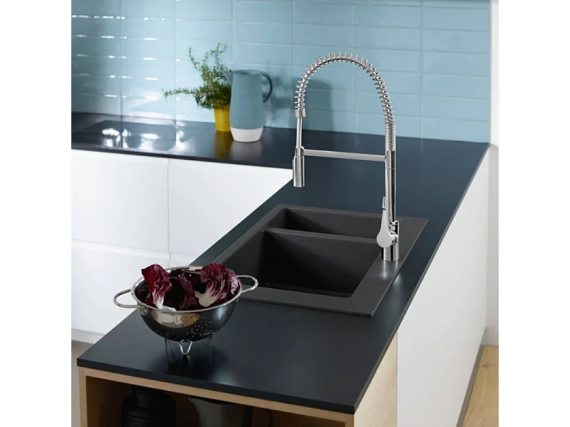 Evier à encastrer 1 bac et demi HANSGROHE S51 avec vidage manuel noir graphite