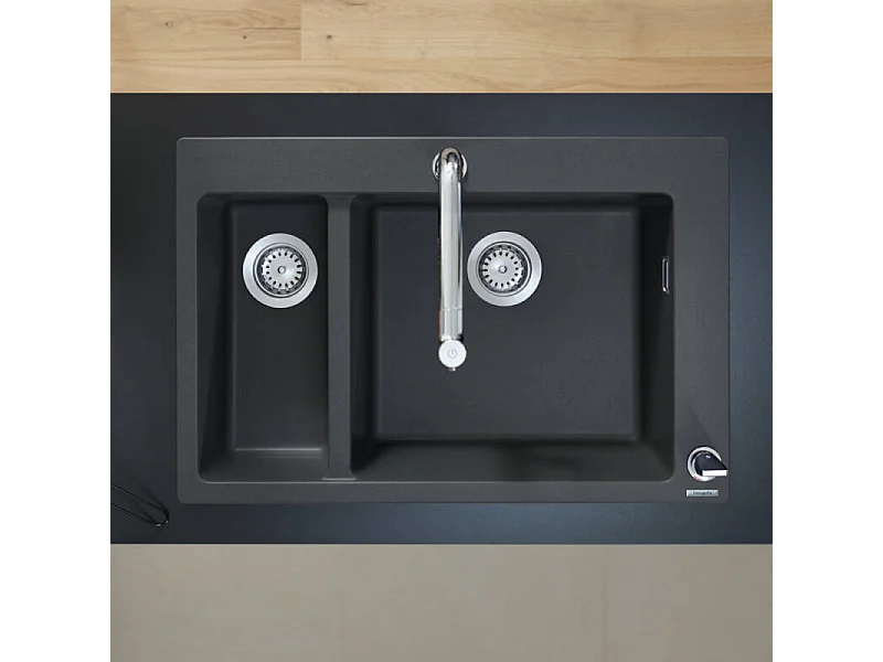 Evier à encastrer 1 bac et demi HANSGROHE S51 avec vidage manuel noir graphite