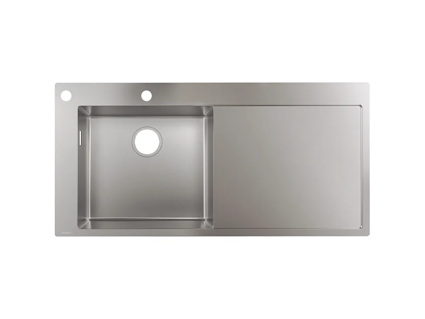 Evier à encastrer 1 bac pré-percé HANSGROHE S71 450 avec égouttoir à droite avec vidage auto inox