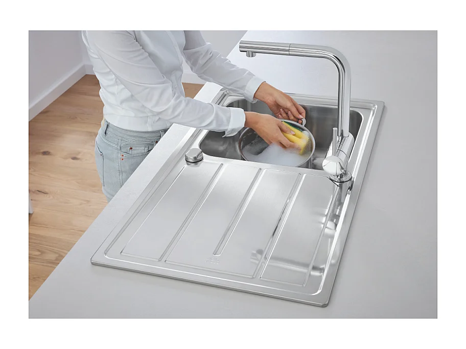 Fregadero GROHE 1 seno con escurridor reversible en acero inoxidable K500