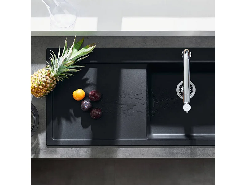 Evier à encastrer 1 bac HANSGROHE S51 450 égouttoir à gauche avec vidage manuel noir graphite