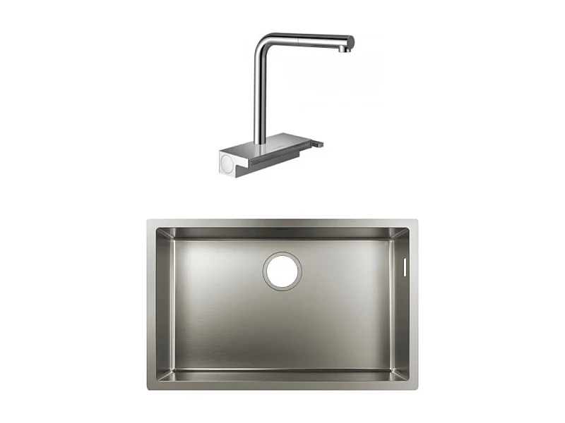 Evier à encastrer sous plan 1 bac HANSGROHE S719-U660 inox avec vidage auto + robinet cuisine Aquno Select M81 250 sBox chromé