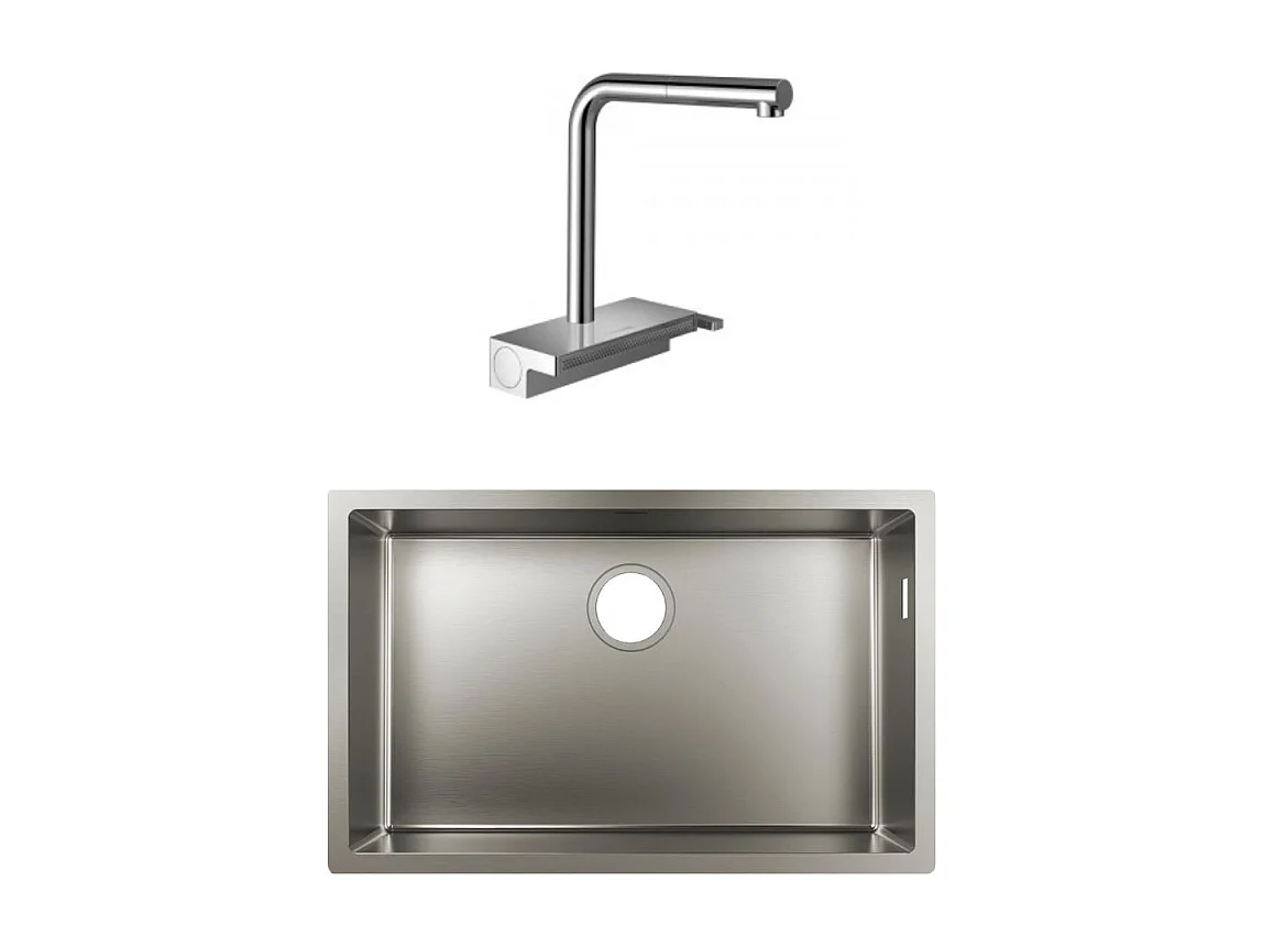 Evier à encastrer sous plan 1 bac HANSGROHE S719-U660 inox avec vidage auto + robinet cuisine Aquno Select M81 250 sBox chromé