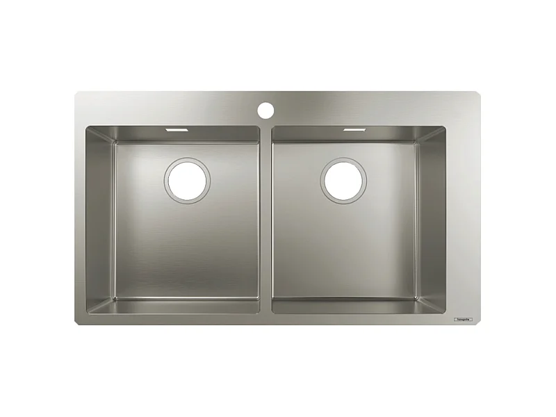 Evier à encastrer 2 bacs HANSGROHE S71 avec vidage manuel inox