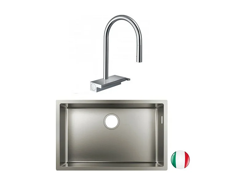 Evier à encastrer sous plan 1 bac HANSGROHE S719-U660 inox avec vidage auto + robinet cuisine Aquno Select M81 170 sBox chromé