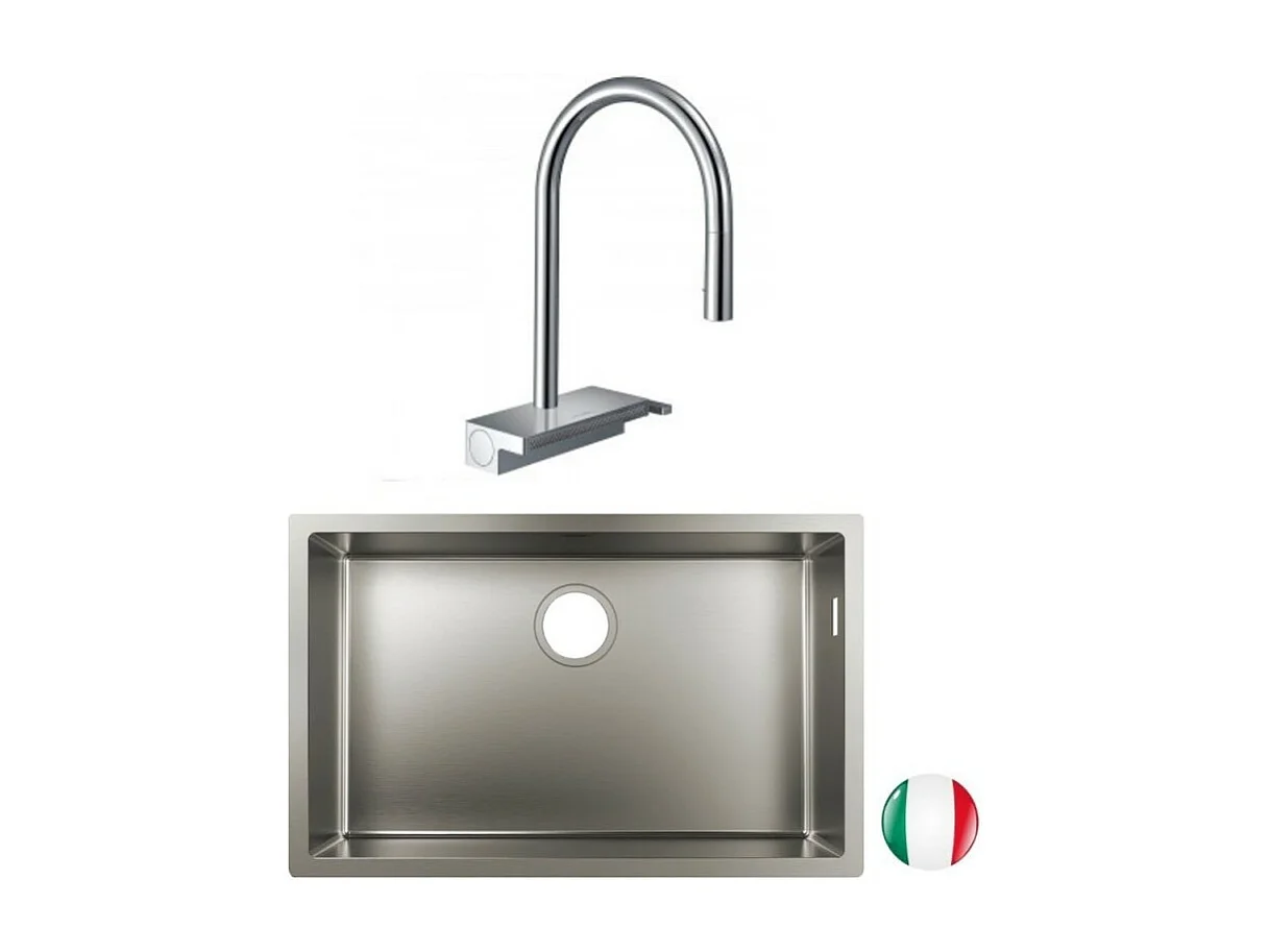 Evier à encastrer sous plan 1 bac HANSGROHE S719-U660 inox avec vidage auto + robinet cuisine Aquno Select M81 170 sBox chromé
