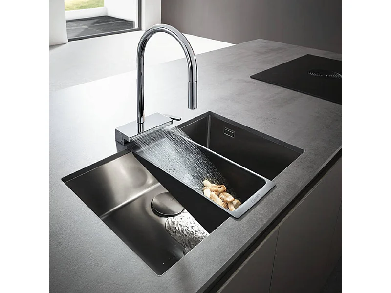 Evier à encastrer sous plan 1 bac HANSGROHE S719-U660 inox avec vidage auto + robinet cuisine Aquno Select M81 170 sBox chromé