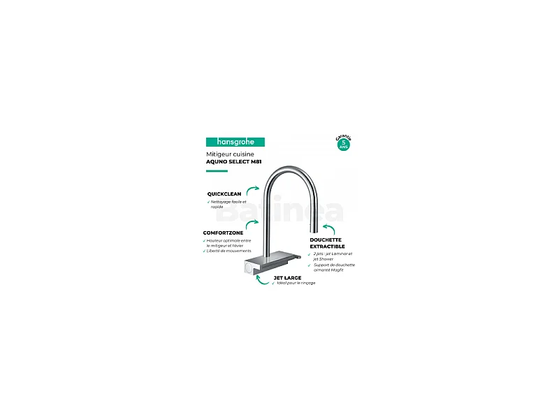 Evier à encastrer sous plan 1 bac HANSGROHE S719-U660 inox avec vidage auto + robinet cuisine Aquno Select M81 170 sBox chromé