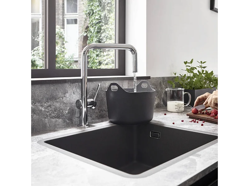Evier à encastrer sous plan 1 bac HANSGROHE S51 450 avec vidage auto gris pierre