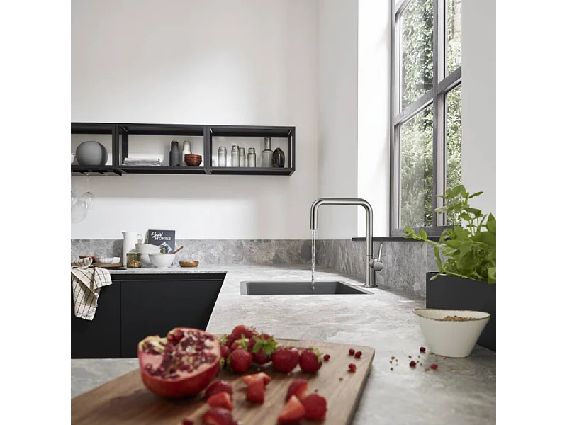 Evier à encastrer sous plan 1 bac HANSGROHE S51 450 avec vidage auto gris pierre