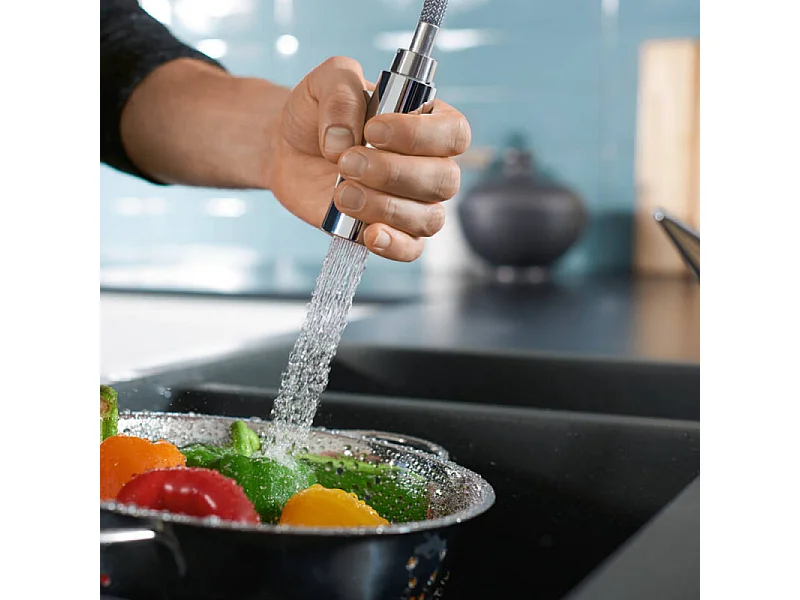 Evier à encastrer 1 bac et demi HANSGROHE S51 avec vidage auto noir graphite