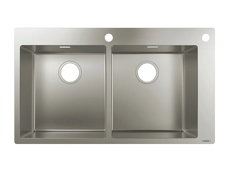 Evier à encastrer 2 bacs HANSGROHE S71 2 trous sans vidage inox